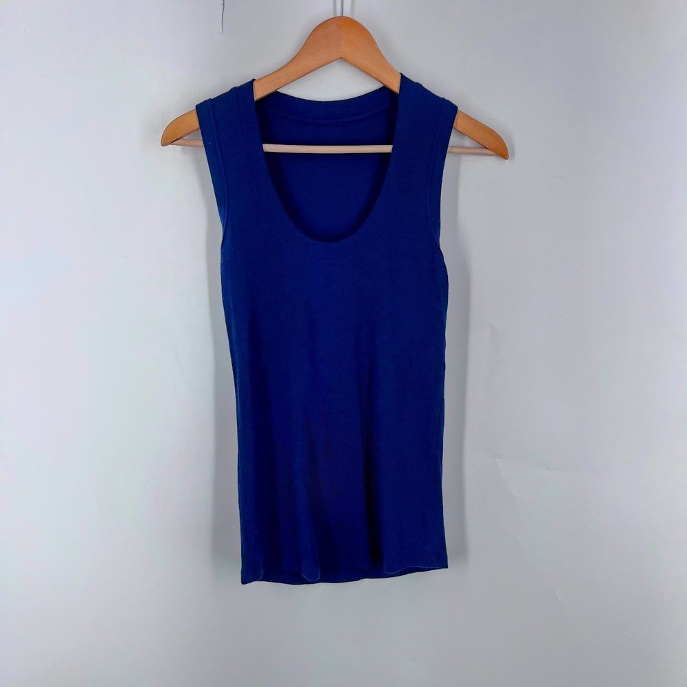 Woolx Ava Merino Wool Ribbed Scoop Neck Tank Top Navy Blue Small